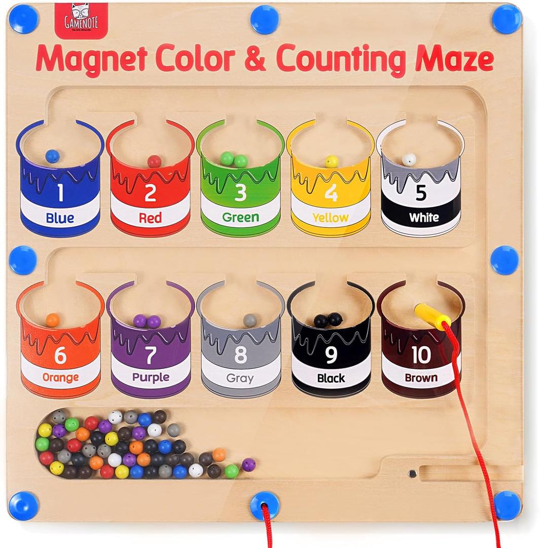 GAMENOTE Magnetic Color and Number Maze - Educational Fine Motor Skills Toys for Boys Girls 3 4 5 Years Old, Wooden Color Matching Learning Counting Toddler
