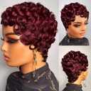 Short Pixie Cut Wigs for Black Women Brazilian Curly Pixie Cut Wig Human Hair Burgundy 99J# Short Layered Wigs With Bangs No Glue Human Hair Wig for Daily Use
