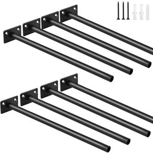 8 Pcs 10" Black Steel Floating Shelf Bracket Blind Shelf Supports - Hidden Brackets for Floating Wood Shelves - Concealed Blind Shelf Support  Screws and Wall Plugs Included