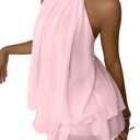 Women's Chiffon Halter Drop Waist Mini Dress Wedding Guest Dresses Ruffle Formal Holiday Club Brunch Outfits (Pink, S)