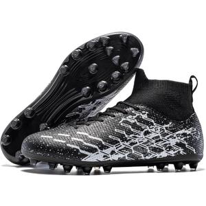 LSIDORYC Youth Soccer Cleats Lightweight Laceless Slip On for Boys Girls Beginners to Advanced Multi Surface Football Shoes, Black, Big Kid 6 US