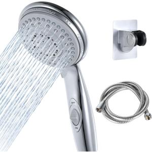 High Pressure RV Shower Head w/Hose - 5-Spray RV Shower Head Kit Replacement w/ON/OFF Pause, Interior Showerhead for Campers, Fifth Wheels, Motor Homes, Travel Trailers, Boats, Chrome