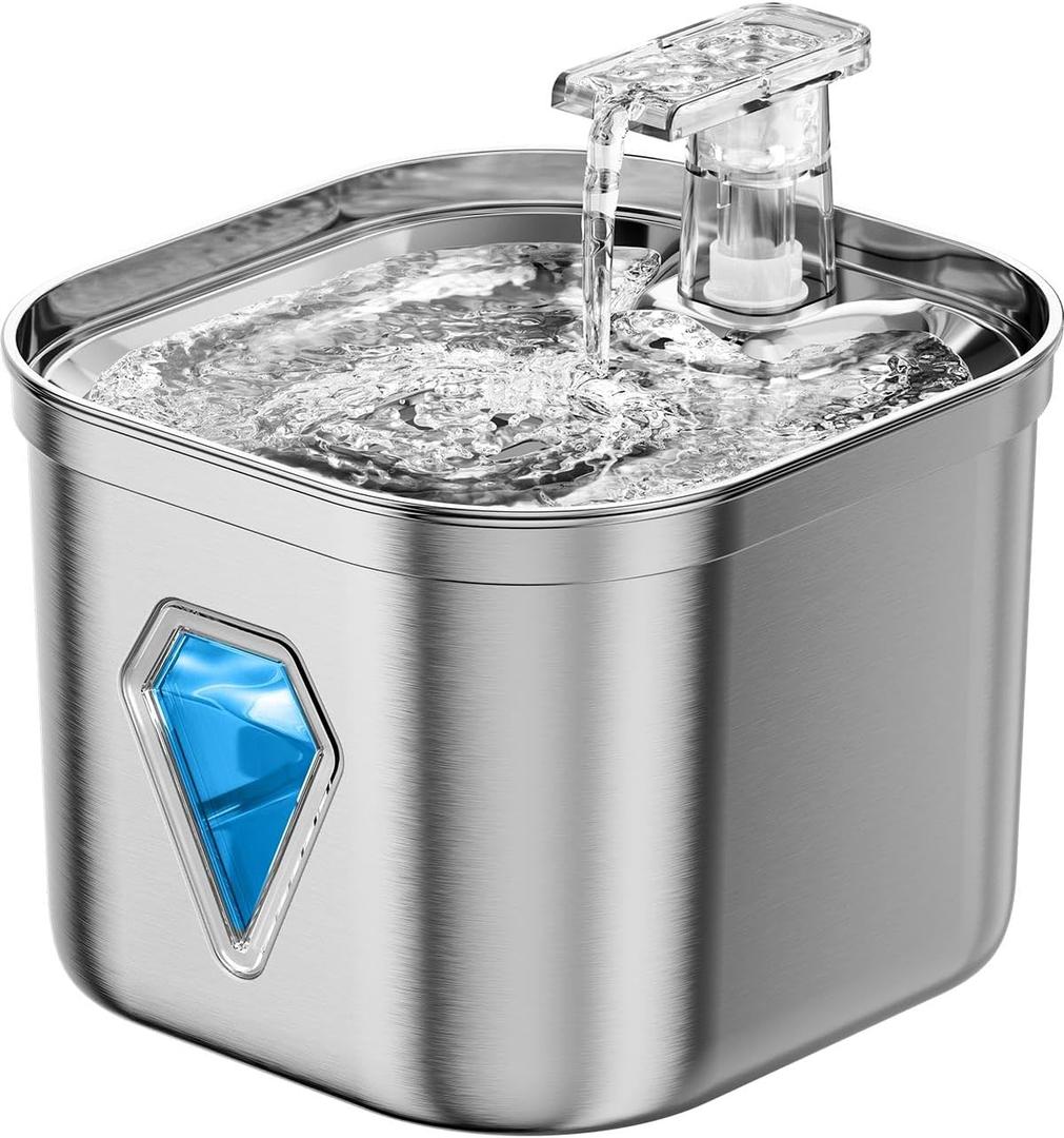 Rantizon Cat Water Fountain, 74oz/2.2L Stainless Steel Pet Water Fountain Dog Water Dispenser, Water Fountain for Cats Inside with Quiet Pump