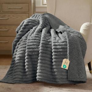 Bedsure ComfyFleece Waterproof Dog Blankets for Large Dogs - Soft Pet Cat Blanket Corduroy Fleece for Couch Bed Protector Washable, Cozy Calming Reversible Furniture Protection,50"x60", Warm Grey