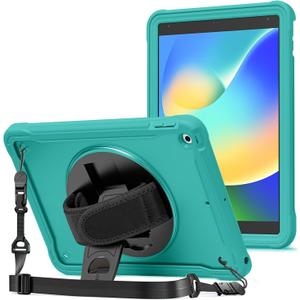 ProCase Rugged Case for iPad 9th/8th/7th Generation 10.2 inch 2021/2020/2019 Case, Heavy Duty Shockproof Rugged Cover with Hand Strap 360 Degree Rotatable Kickstand Protective for iPad 10.2 -Teal