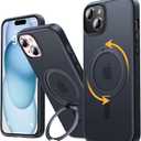 andobil for iPhone 15 Case [360° Ring Stand] [Compatible with Magsafe] Military Drop Protection Slim Magnetic iPhone 15 Phone Case for Men Women- Easy-Relax Series- Matte Black