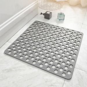Casa and Beyond Shower Mat, Secure Shower Mat-Non-Slip, Washable Non-Slip Bathtub Mats, with Suction Cups and Drain Holes, Soft Textured Design, Easy to Clean for Bathroom (Grey, 20.9" x 20.9")