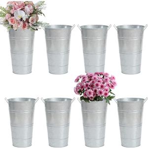 Notakia 8 Pcs 12 Inch Large Galvanized Metal Vases Farmhouse French Flower Bucket Vases for Cut Flowers for Home Decor and Wedding Table Centerpiece Decorations (Large Silver) (12.08in Large, 8pcs Silver)