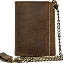 PINKPIN Mens Wallets with Chains, Genuine Leather Trifold Wallet RFID Blocking Anti-Theft Chain for Biker, Motorcycle (Brown)