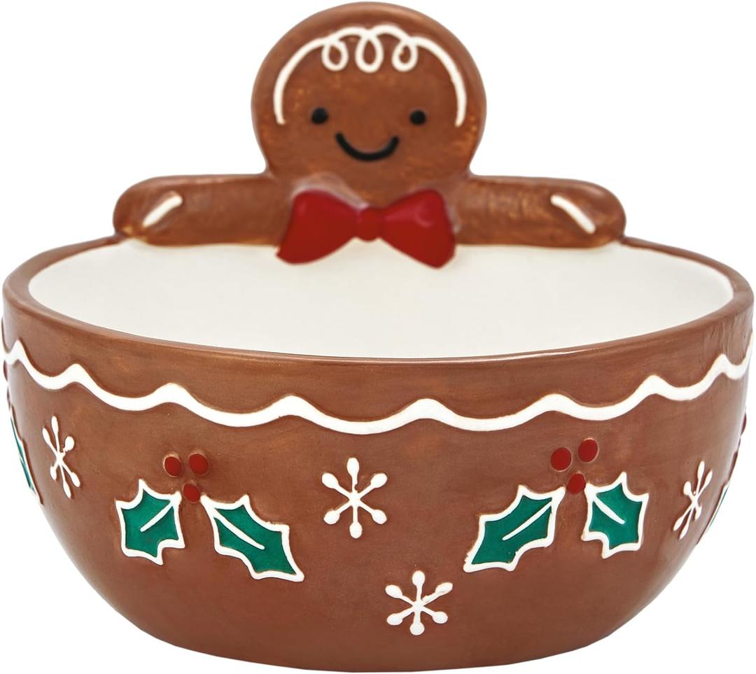 Bico Traditional Gingerbread Man Ceramic Candy Bowl, 17oz  Hand-Painted Holiday Treat Bowl, Christmas Decorative Dish for Candy, Jam, or Sauce  Microwave & Dishwasher Safe