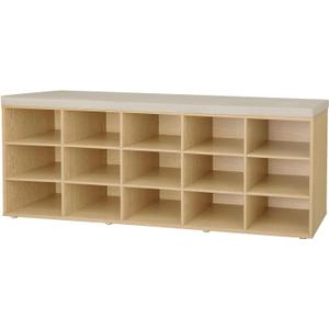 DINZI LVJ Shoe Storage Bench with Cushion, 15-Cubby Shoe Rack, Adjustable Shelves, Long Shoe Organizer Bench for Entryway, Mudroom, Hallway, Living Room, Bedroom and Garage, Natural