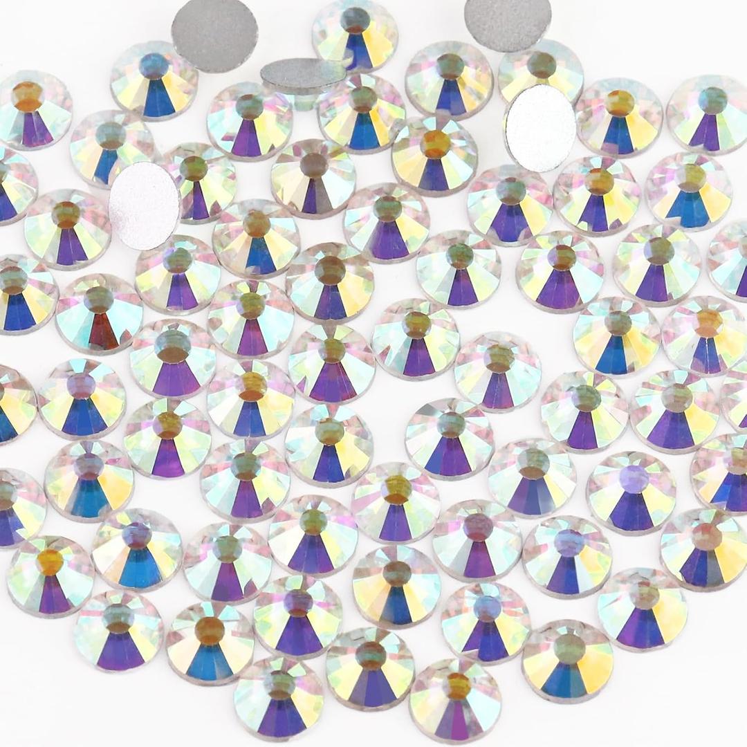 288PCS SS30 Crystal AB Flatback Rhinestones Round Gems for Nail Art and Craft Clothes, Glue Fix Crystal Glass Diamond Stones (6.4-6.6mm)