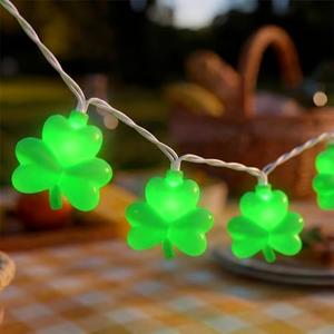 Romasaty Shamrock String Lights, 8.5Ft St Patrick's Day Decorations with 10 LED Solid Green Clover Lights, Plug in Clover Fairy String Lights for Party Bar Garden Bedroom Party Irish Holiday Decor