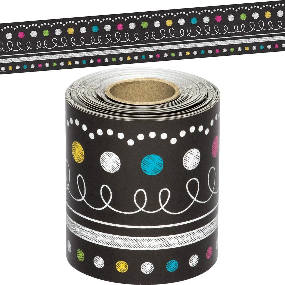 Teacher Created Resources Chalkboard Brights Straight Rolled Border Trim - 50ft - Decorate Bulletin Boards, Walls, Desks, Windows, Doors, Lockers, Schools, Classrooms, Homeschool & Offices