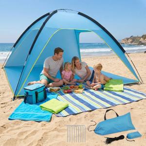Beach Tent Sun Shelter, Portable Pop Up Beach Tent for 4-5 Person with UPF 50＋ UV Protection, Easy Setup Lightweight Waterproof Ventilation Design Family Sun Shelters for The Beaches, 6.89 x 6.89 FT