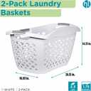 Home Logic 1.75 Bushel Plastic Laundry Basket with Hip Grip, Large Laundry Hamper with Handles, Ventilated Clothes Organizer for Bedroom Bathroom Closet, 2 Pack, White