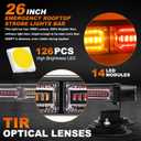 ASPL 26inch 126 LED Rooftop Emergency Strobe Lights Bar Double Side Flashing Safety Warning Traffic Advisor Light Bar Hazard Snow Plow Light for Work Trucks Vehicles Construction Tow Pickup(Amber/Red)