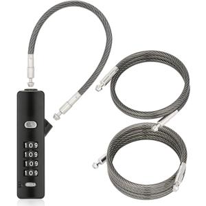 Combination Cable Lock with 3 Interchangeable Steel Braided Cables, Security Cable Lock for Small Bikes, File Cabinets, Luggage, Fence, Refrigerator Door (Black)