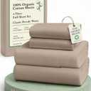 LANE LINEN 100% Organic Cotton Sheets Set, Pure Organic Cotton Long- Staple Percale Weave Ultra Soft Best- Bedding Sheets for Bed, GOTS Certified, Fits Mattress Upto 15in. Deep Pocket (Full, Taupe)
