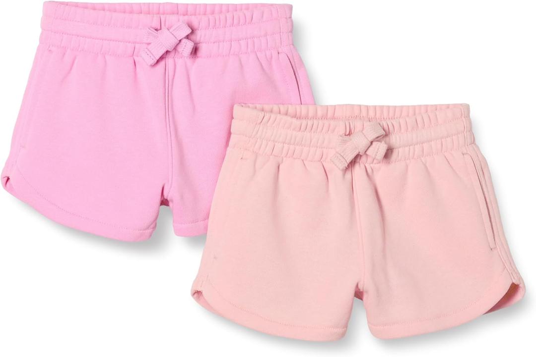 Amazon Essentials Girls and Toddlers' SweatShorts, Pack of 2 (4T, Light Pink/Pink) L