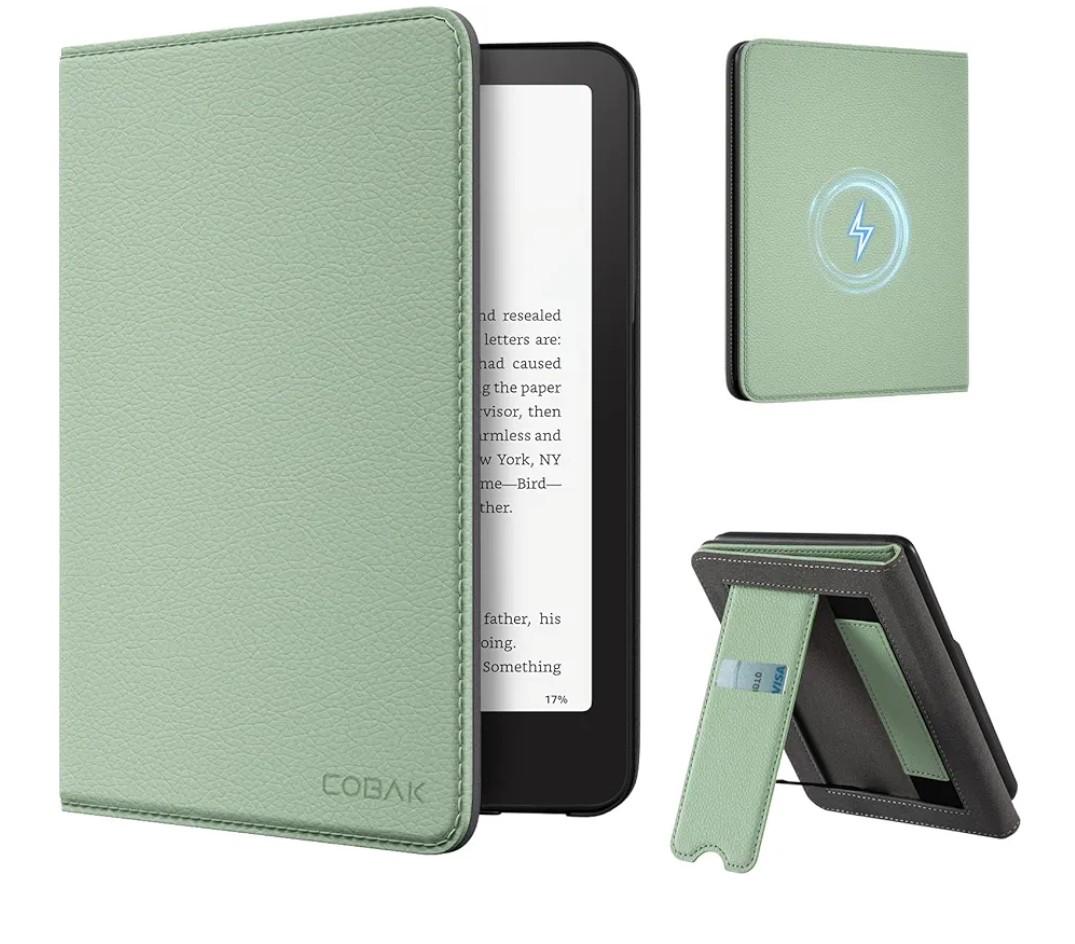 CoBak Wireless Charge Stand Case for 7" Kindle Paperwhite 12th Gen 2024 and Kindle Colorsoft with Hand Strap - Compatible with iPhone MagSafe, for Samsung/Anker Wireless Charging Pads, Auto Sleep Wake