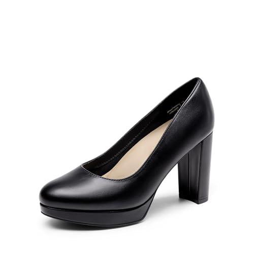DREAM PAIRS Women's Pumps Closed Round Toe Chunky High Heels Platform Work Comfortable Dress Shoes for Women,Size 6.5, ,Black-Pu,DWUMPU2505