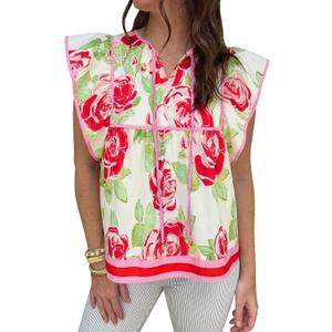 Cicy Bell Womens Peplum Floral Blouses Babydoll Ruffle Cap Sleeve Boho Tops | Flutter Short Sleeve Top,V Neck,Dressy Casual Summer Flowy Shirts,Versatile for Daily Vocation (M)