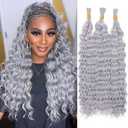 Aikebi Sliver Grey Deep Wave Bulk Human Braiding Hair 100g(2 Bundles Per 50g) 2 Pcs 24 Inch Braiding Hair No Weft Brazilian Virgin Deep Curly Human Hair Extensions for Boho Braids