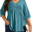 Plus Size Tops for Women 3/4 Lace Sleeve Shirts V Neck Blouses Casual Loose Tunic Tops to Wear with Leggings (XXL)