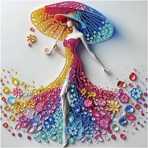 DIADAY Special Shape Diamond Painting Kit, Elegant Woman with Umbrella Diamond Art Kits for Adults, DIY Crystal Rhinestones Diamond Dots Crafts, Home Wall Decor Gift 12 X 12inch