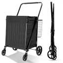 BIEAMA Folding Shopping Cart with Waterproof Liner, Grocery Cart 400 Lb