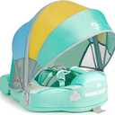 Mambobaby Float Add Tail No Flip Over Non-Inflatable Baby Swim Float Pearl Foam Solid Water Floats Smart Swim Trainer Infant Pool Float Swim Ring with Sun Canopy