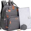 BabbleRoo Extra Large Diaper Bag Backpack, Expandable Baby Bag with Up to 50% More Capacity - Travel Essentials Baby Bag Tote with Changing Pad, Stroller Straps & Pacifier Case - Unisex, Dark Gray