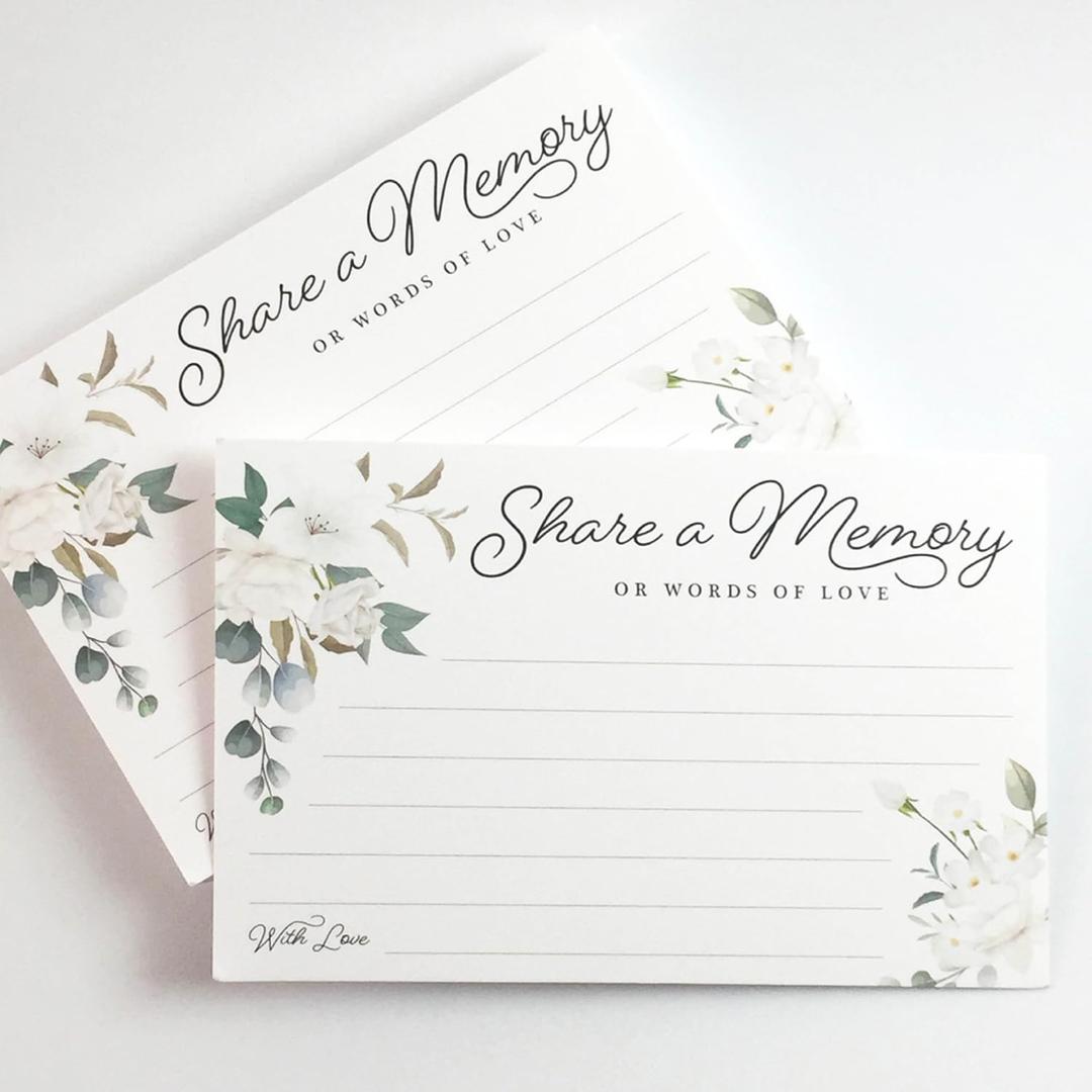 2 x CARDAMONOLY Share a Memory Card for Celebration of Life  4 x 6 Pack of 50  White Floral Design for Funeral Keepsakes or Guest Book Remembrance and Birthday Memory Book