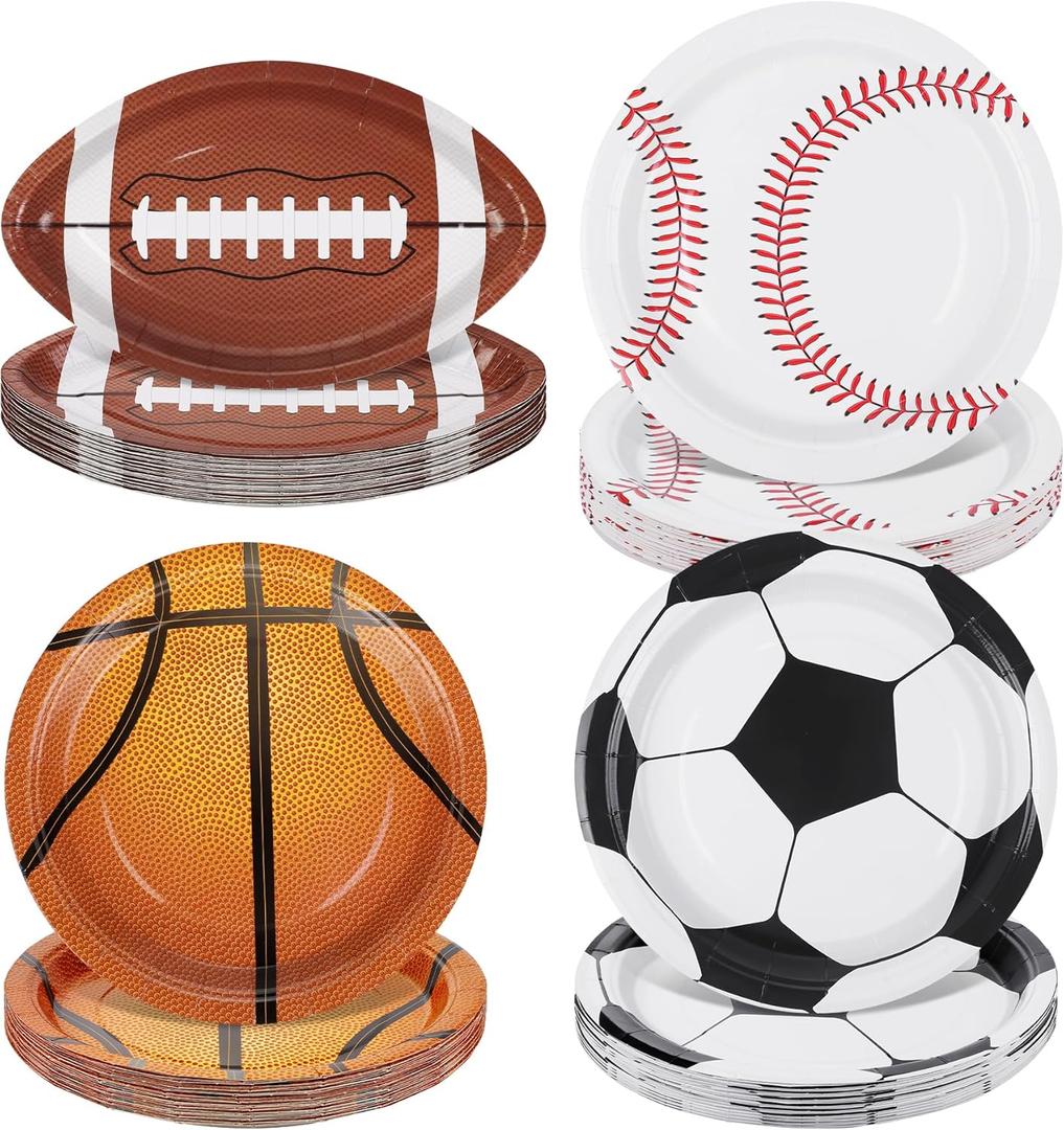 durony 96 Pieces Sports Theme Birthday Party Supplies 9 Inch Disposable Paper Tableware Plates Baseball Plates Basketball Soccer Football Plate for Mixed Sports Ball Party Gameday Decorations