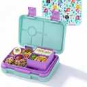 Bento Lunch Box for Kids, 6 Compartments BPA Free, Dishwasher Safe Back to School Snack Bento Lunch Containers Boxes, Ideal Portion Sizes for On-the-Go Meal, Ages 3+, School, Green Patterned