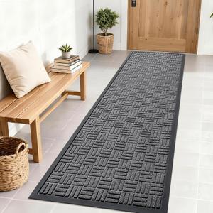 OLANLY Front Door Mat Outside Entrance 71x23, Absorbent, Heavy Duty Sturdy Natural Rubber Doormat Indoor Outdoor, Stain and Fade Resistant, Non-Slip Backing Low Profile Floor Mat for Entryway, Grey