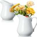Domensi 2 Pcs 34oz White Ceramic Pitcher Vase Farmhouse Jug Vase Rustic Ceramic Pitchers with Handle Vintage White Flower Pots for Living Room Home Decor Bouquet Floral Arrangement Gifts
