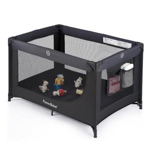 Pamo Babe Compact Pack and Play - Portable Crib for Baby, Lightweight Foldable Travel Playard with Mattress Pad & Carry Bag, Safe Breathable Travel Bed for Home, Trips & Family Visits, Black