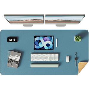 YSAGi Double-Sided Desk Mat, Eco Cork & Leather Desk Protector, Large Mouse Pad & Writing Pad for Office/Home (Sea Blue+Cork, 47.2" x 23.6")