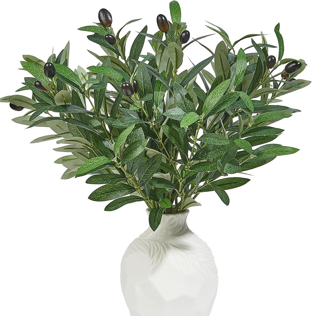 5 PCS 18 Inch Olive Tree Branches Greenery Stems Artificial Plants Faux Olive Branch for Vase Realistic Green Stem Home Decor Indoor
