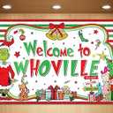 Sunwer Welcome Xmas Photo Booth Backdrop Green Christmas Winter Holiday Party Decorations Home Indoor Outdoor Wall Hanging Banner (White-A, 7×5ft)