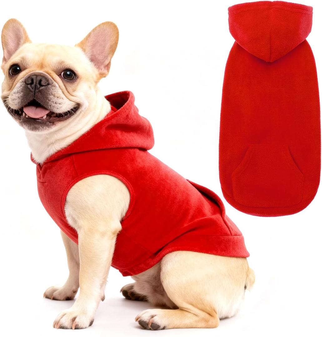 EXPAWLORER Dog Hoodie Fleece Sweater Vest, Hooded Dog Sweatshirt Fall Winter Pet Clothes with Leash Ring, Sleeveless Warm Cozy Puppy Clothing for Cat Small Dogs Girl Boy, Red XS