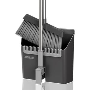JOYMOOP Black Broom and Dustpan Set, Upright Angle Design with Built-in Comb Teeth for Home, Office, Hardwood Floors, Pet Hair