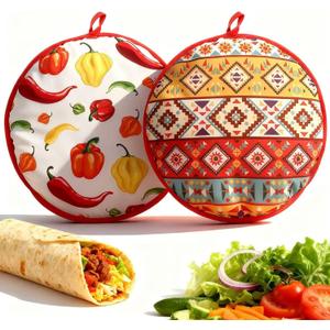 [2PCS] Classic Tortilla Warmers, Insulated Soft Cloth Pouch, Microwavable Fabric Bag Keeps Food Warm, Perfect for Tortillas, Tacos, Naan, Pizza Rolls, Reusable & Easy-Clean for Home & Party