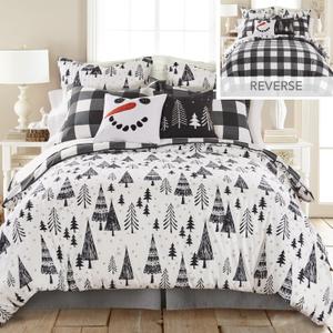 Levtex Home Merry & Bright Collection - Northern Star Duvet Cover Set - Full/Queen Duvet Cover (90 x 94in.) + Two Standard Pillow Cases (26 x 20in.) - Holiday Pine Trees - Black and White - Microfiber