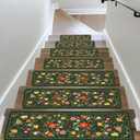 Floral Stair Treads for Wooden Steps Non-Slip 8"X30" 15PCS Flower Stair Carpet Rubber Backing Stair Runner Reusable Stair Rugs Indoor Safety Stair Mats for Elders Kids Dogs Green