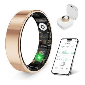 KIRAMA Smart Health Ring for Women Men Fitness Tracker with Heart Rate, Support Sleep Monitoring and Exercise Recording, IP68 Waterproof for iOS and Android, No APP Fee，Ultra-Thin Design (Gold, 8)