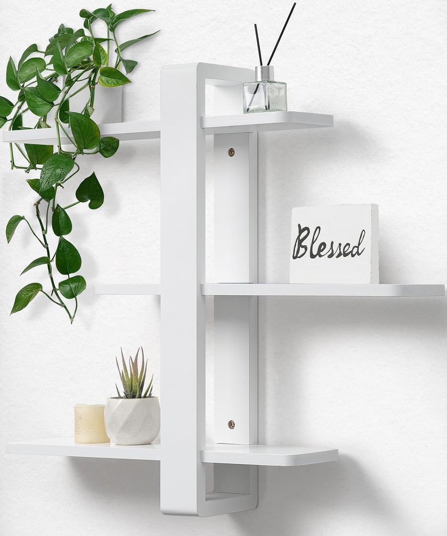 SUMGAR White Floating Shelves for Wall Mounted Shelving Unit All Pine Wood 3 Tier Large Shelf for Bedroom Living Room Office Bathroom Home Decoration Storage Plant Photo Display Modern 20in, White 
