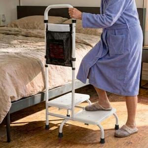Two Step Stool with Handle for Elderly, 350 lbs Capacity, Heavy Duty Rv Steps with handrail Bed Step for High Beds, Adjustable 5-Level Handrail, for Grandpa
